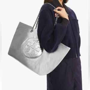 Tory Burch Silver Metallic Ella Tote Bag